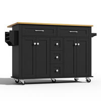 KÜCHENINSELWAGEN 140x65x89cm Schwarz mit ausklappbarer Platte, Schubladen & 5 Rollen - Schwarz, Holzwerkstoff (140/89/65cm) - Modfu