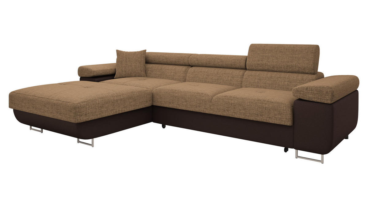 ECKSOFA Torezio Mini, Seite: Links - Braun, Holz/Textil (280/170cm) - MIRJAN24