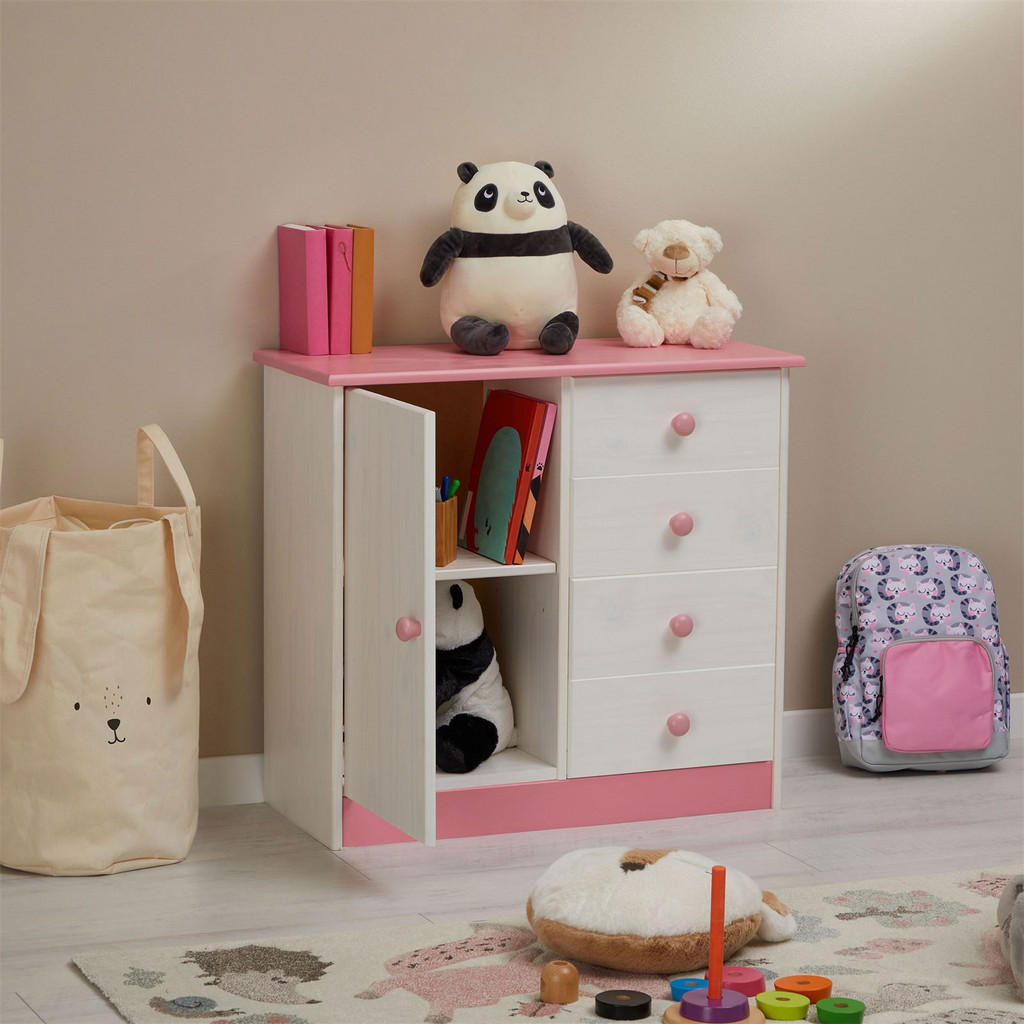 Thumbnail - Idimex Kommode, Weiß, Rosa, Holz, Kiefer, Vintage, 79x74x35 cm, FSC Mix, Wohnzimmer, Kommoden & Sideboards, Kommoden