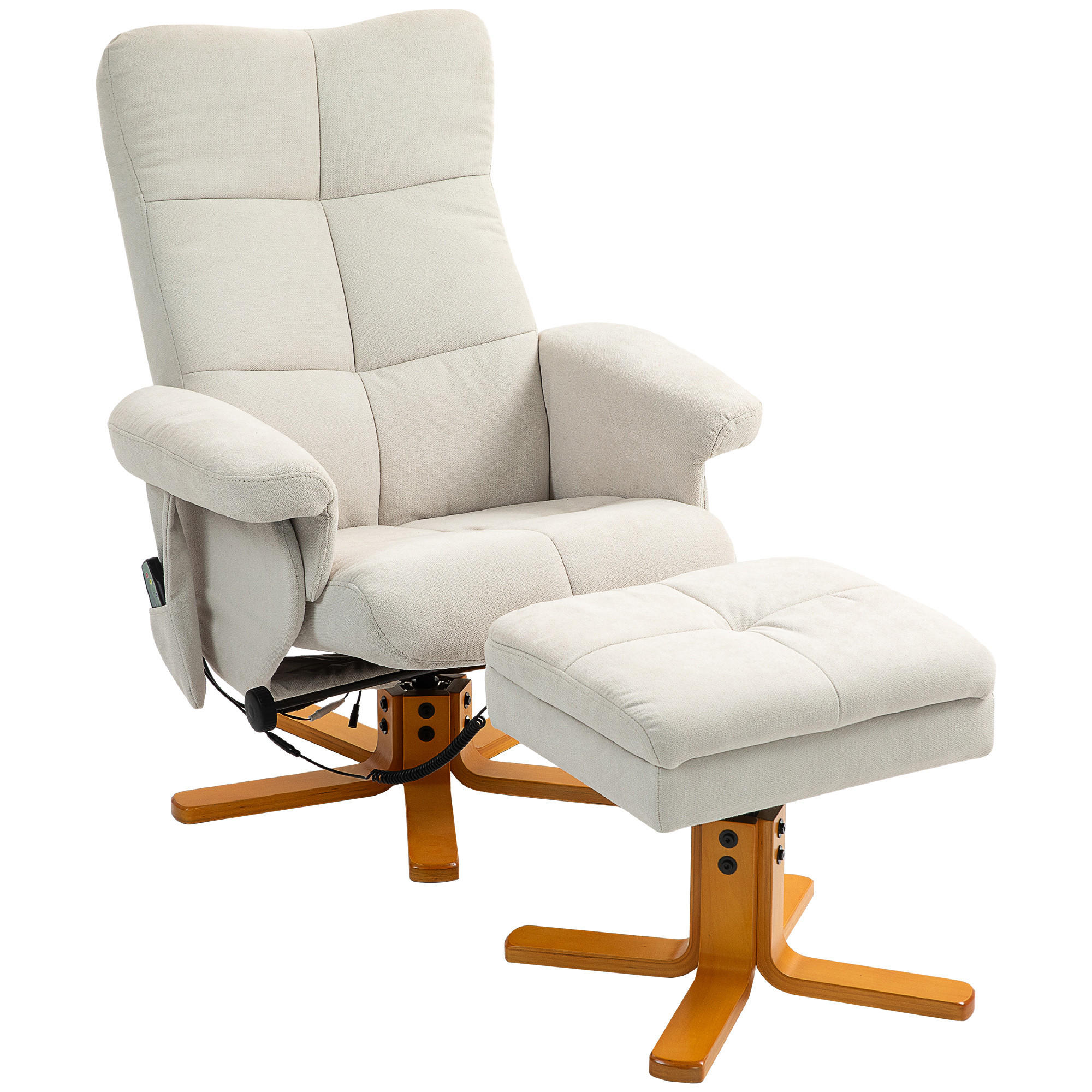MASSAGESESSEL mit Liegefunktion und Fußhocker, Polyester, Cremeweiß - Creme, Textil (86/99/80cm) - HOMCOM