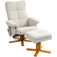 RELAXSESSEL Massagesessel mit Hocker Fernsehsessel mit Liegefunktion Cremeweiß - Creme/Braun, Holz/Textil (86/99/80cm) - HOMCOM