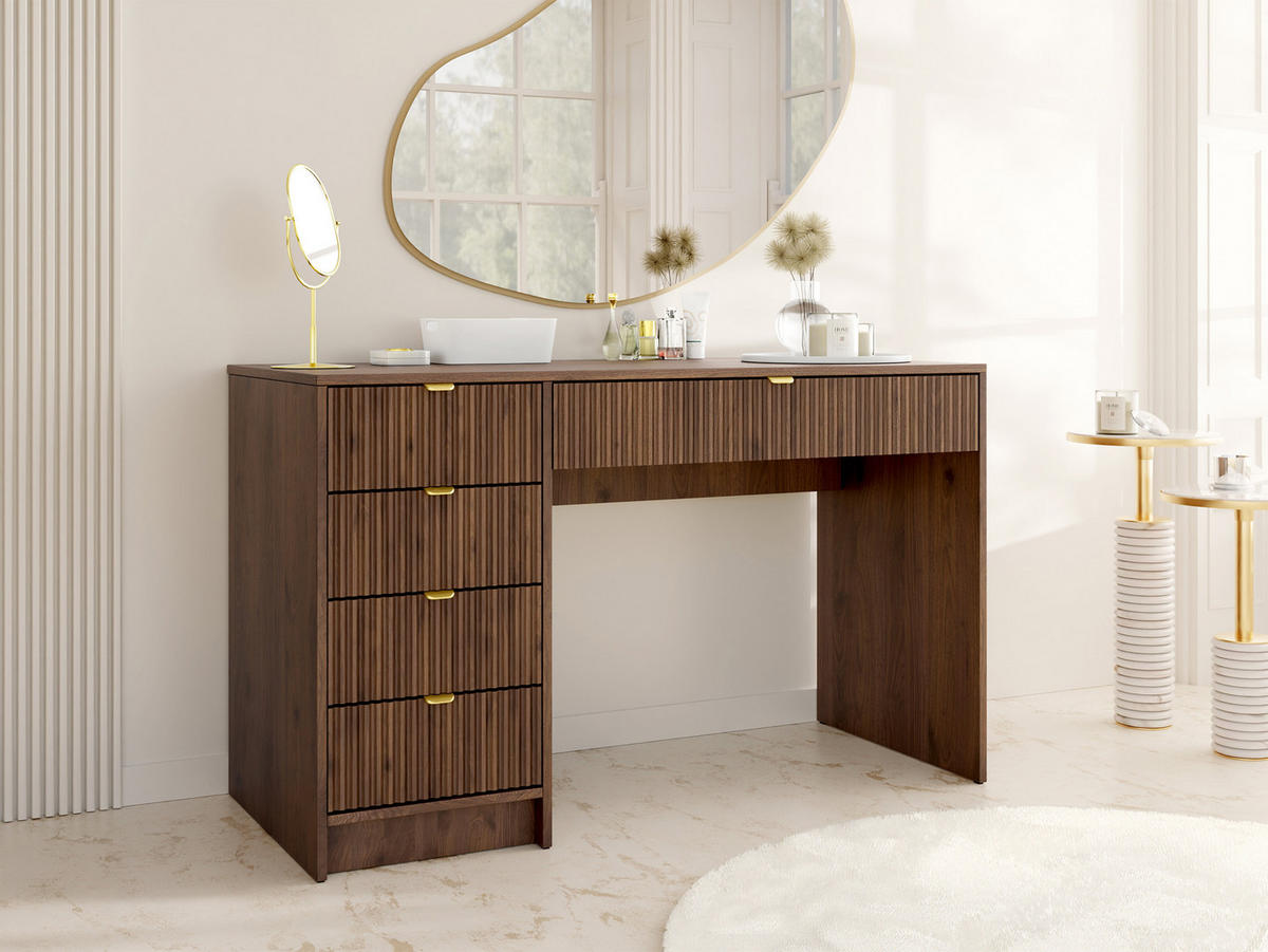 SCHMINKTISCH Tireno - Goldfarben/Nussbaumfarben, Holzwerkstoff/Metall (120/76/55cm) - MIRJAN24