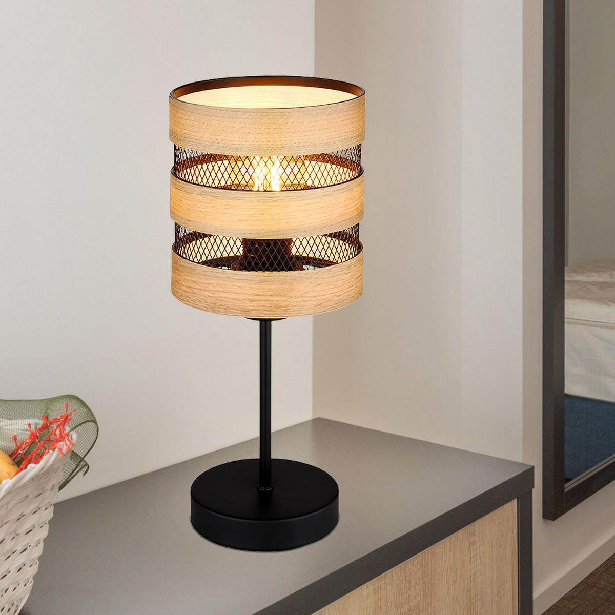 TISCHLEUCHTE Metall Holz Braun - Braun, Metall (15/15/33.5cm) - Globo Lighting