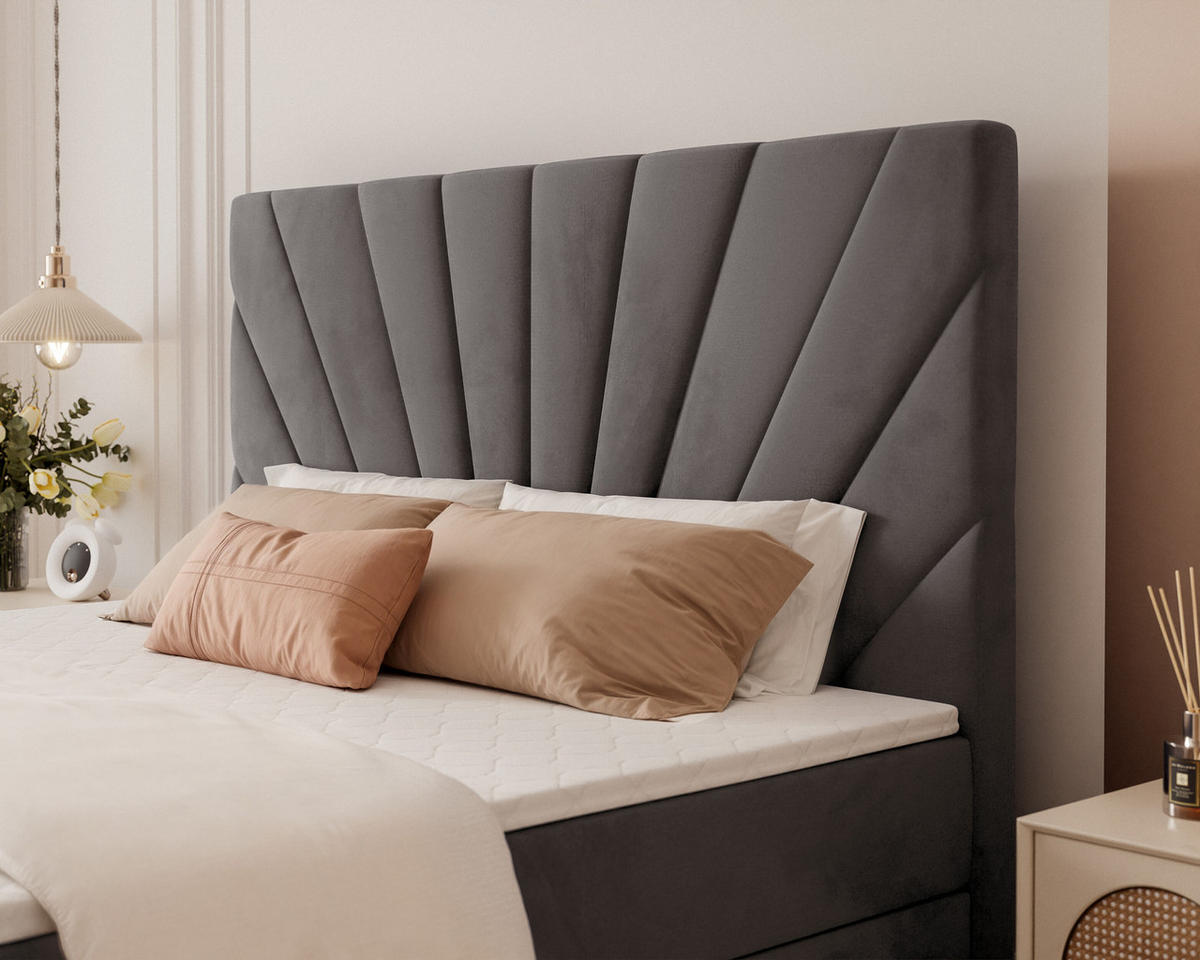 BOXBETT 160x200 cm mit Topper - Dunkelgrau, Holzwerkstoff/Textil (120/200cm) - Idohome