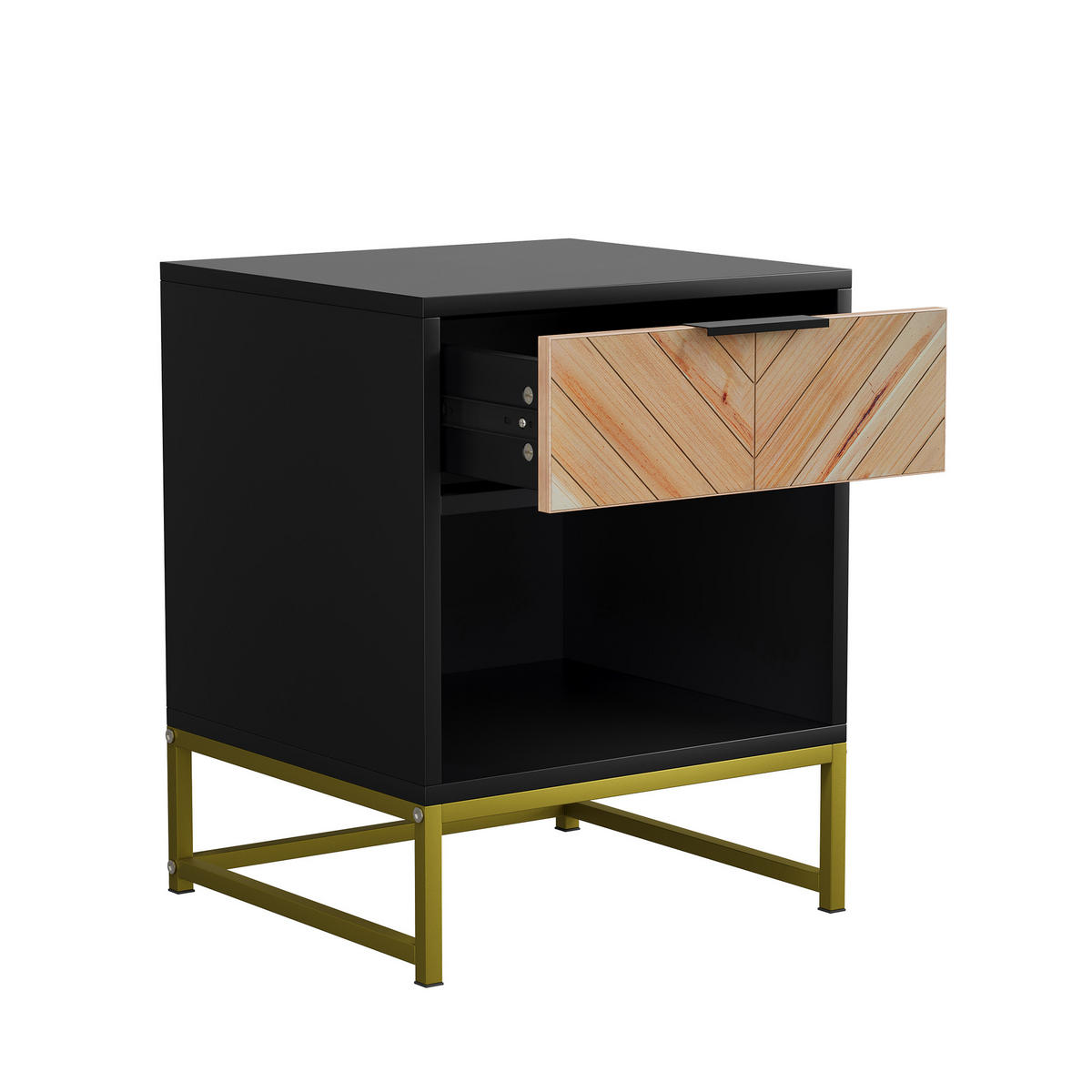 NACHTTISCH 43/40/55 cm Schwarz/Natur aus MDF mit Schublade - Hellbraun, Holzwerkstoff (40/55/43cm) - OKWISH