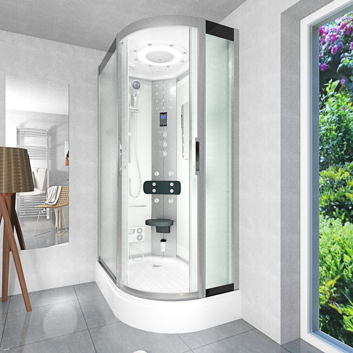 DUSCHE DampfduscheD60-70M3R-EC Weiß 80x120 - Weiß, Glas/Kunststoff (80/120/215cm) - AcquaVapore by Sandra Jentho