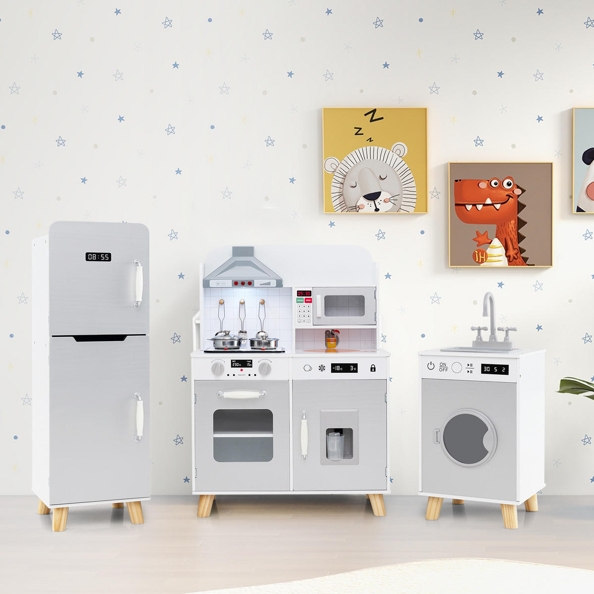 KÜHLSCHRANK Grau - Grau, Holzwerkstoff (120/90/30cm) - COSTWAY