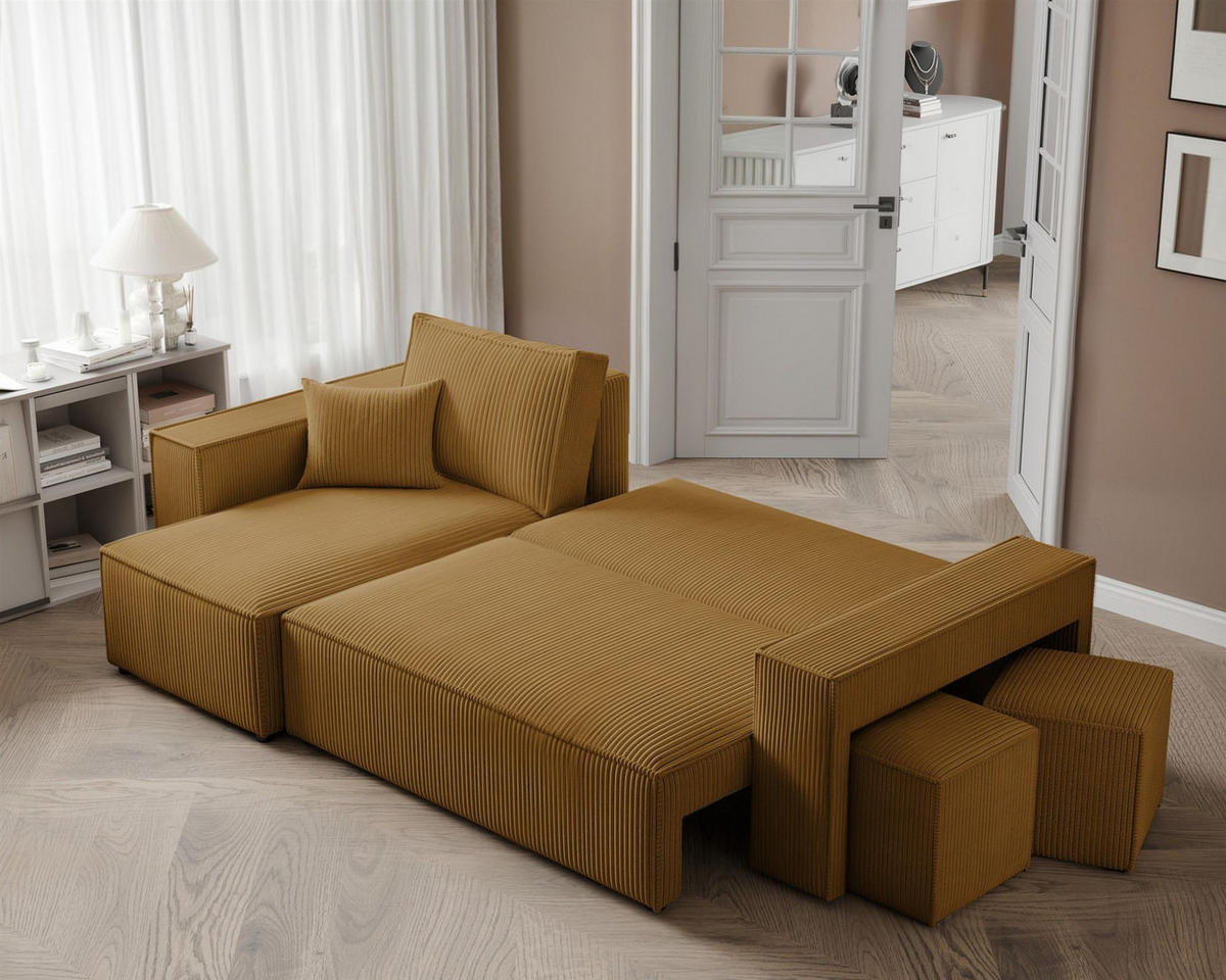 ECKSOFA Adara Inkl. Hocker - Gelb, Holzwerkstoff/Textil (262/145cm) - Fun Möbel