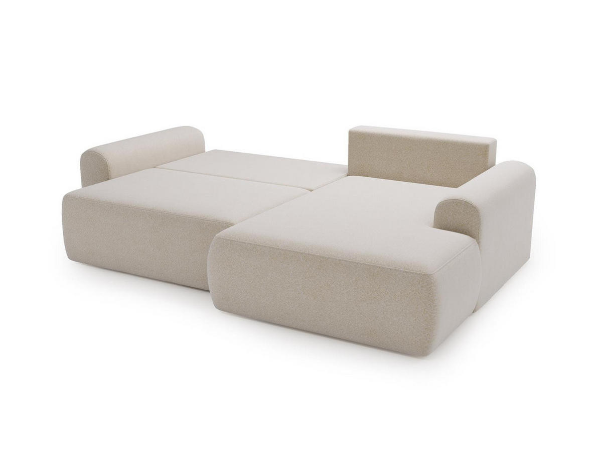 ECKSOFA Aurora Creme, mit Schlaffunktion in Lambi Stoff, rechte seite - Creme, Holzwerkstoff/Textil (257/177cm) - Bettso