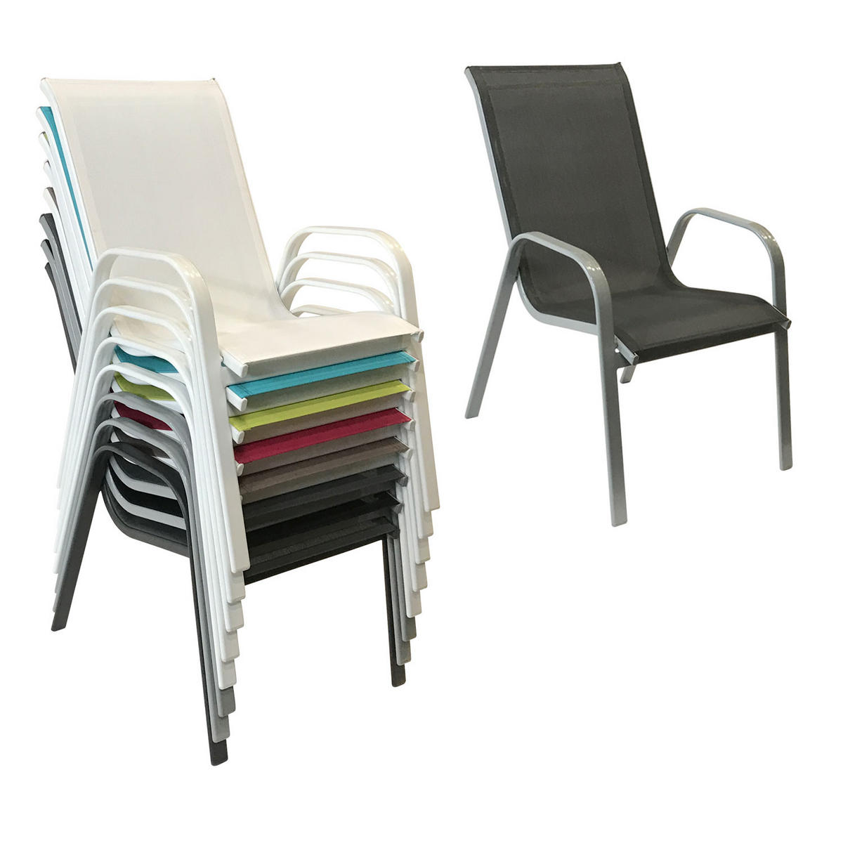 GARTENSTÜHLE Marbella Grau und grau 6er-Set - Grau, Kunststoff (56.5/92.5/76cm) - Happy Garden