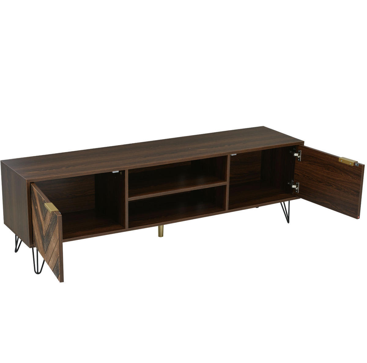 TV-LOWBOARD aus Spanplatte 155x38x48 cm Natur mit 2 Türen, Massivholzfurnier und Eisenfüßen - Naturfarben, Holzwerkstoff (155/48/38cm) - IVMEU