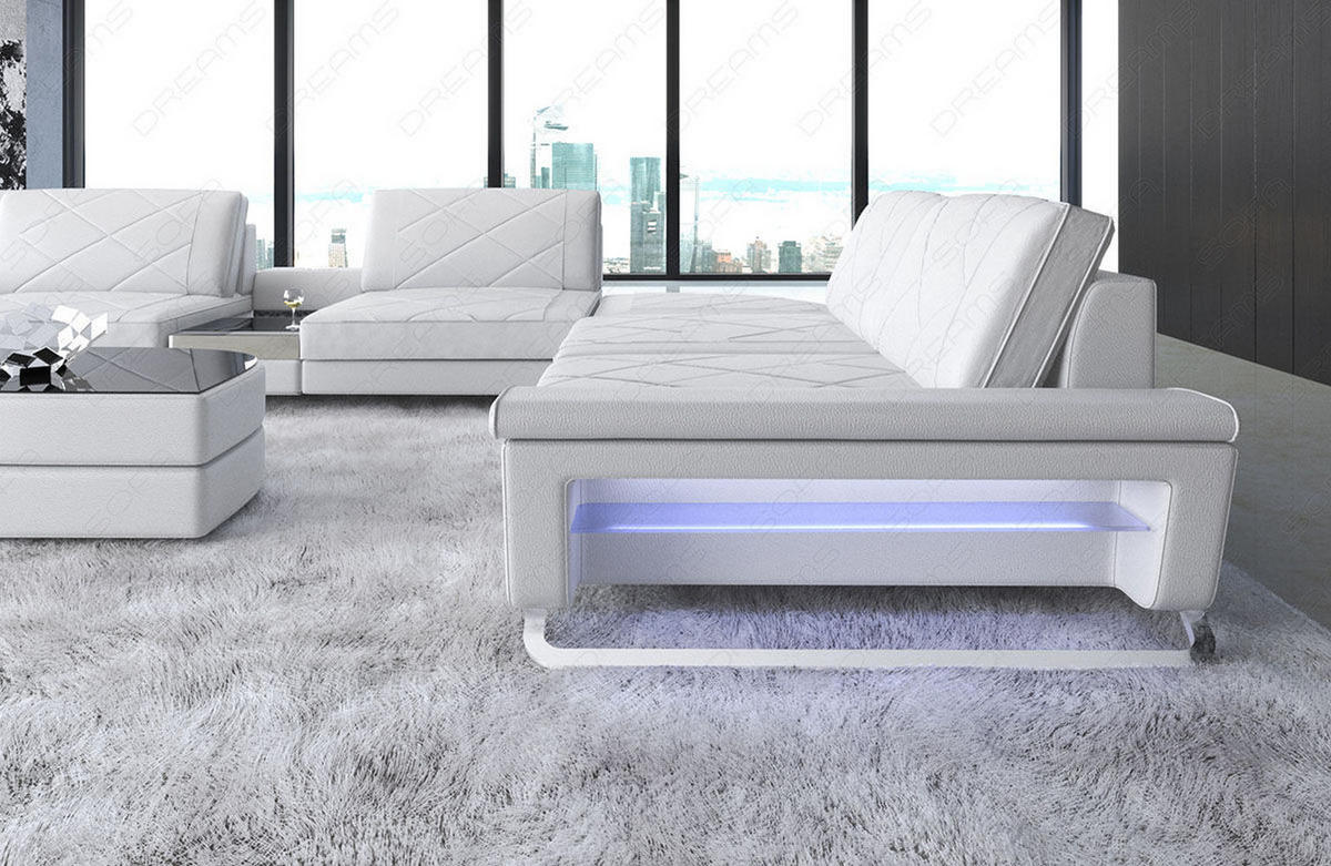 WOHNLANDSCHAFT Bari XXL - Weiß, Leder (456/89/329cm) - Sofa Dreams