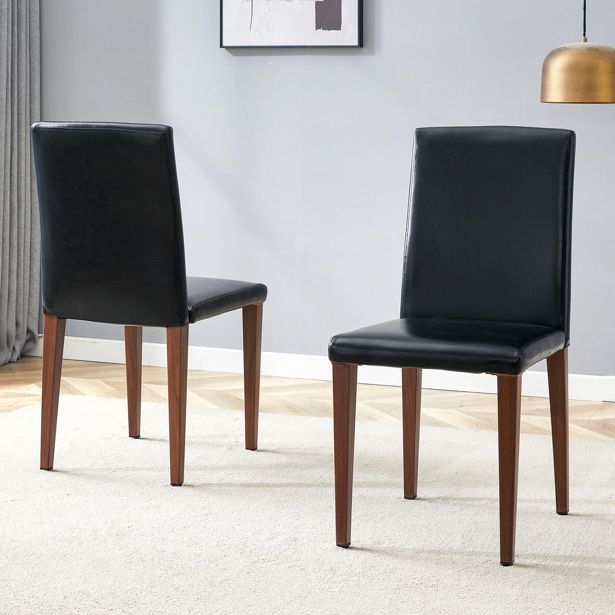 STUHL-SET DE-36598 2 Stück mit PU-Bezug und Metallbeinen Walnussfarben - Walnussfarben, Metall (47/90/41cm) - ComfortXL