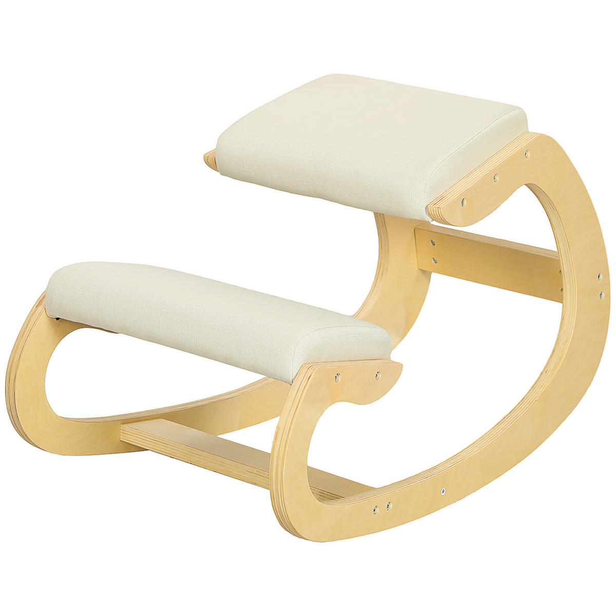KNIEHOCKER ergonomisch schaukelnd für Homeoffice zur Haltungsverbesserung Creme - Weiß, Holz (85/55/55cm)