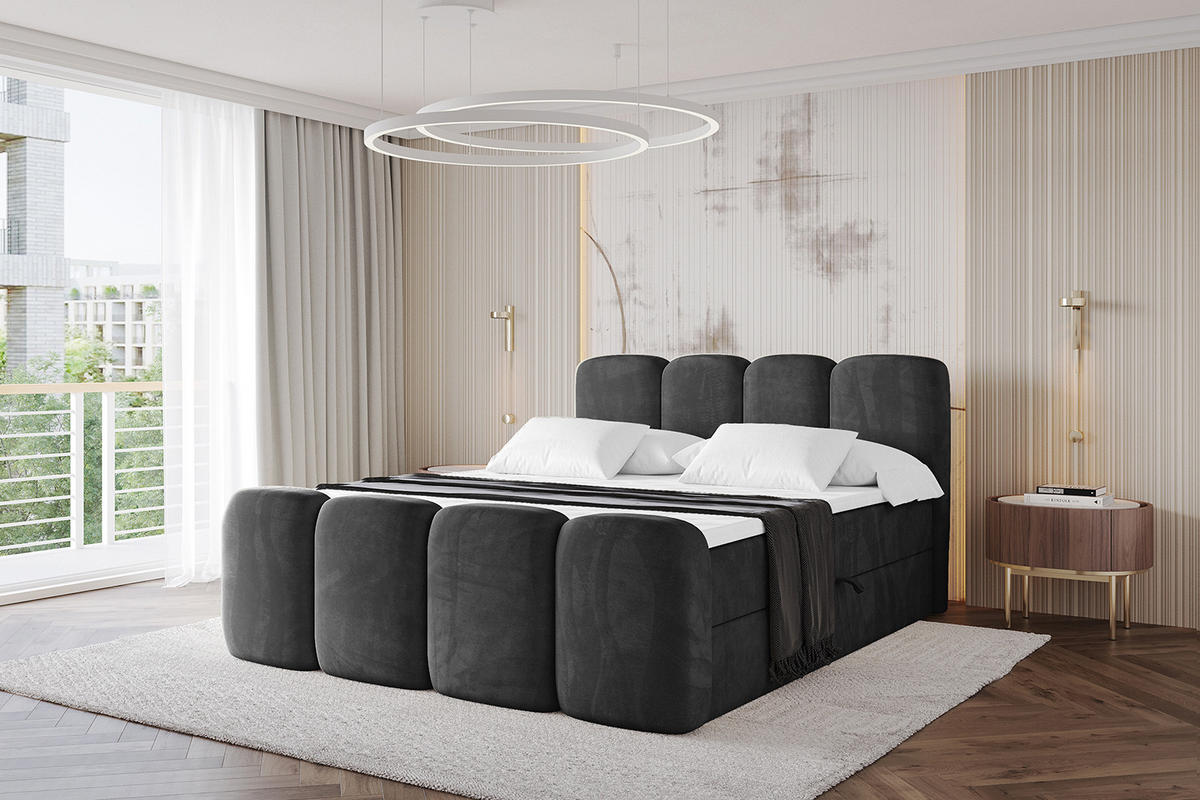 AMERICKÁ postel s matrací H4 a roštem – NINA-Z – 180 × 200 cm – černá - vysoce lesklá černá, kompozitní dřevo (180/200cm)
