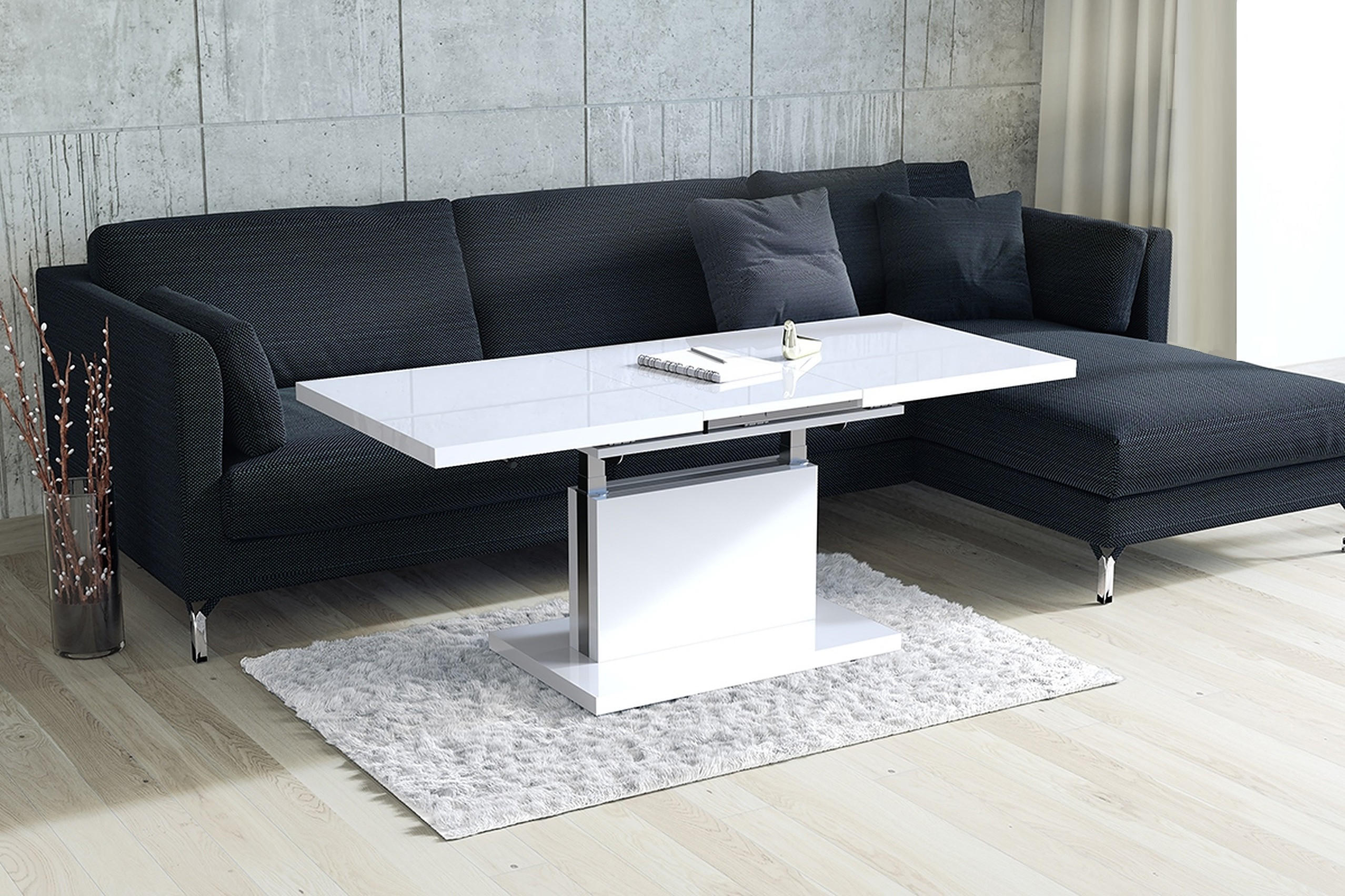COUCHTISCH rechteckig Weiß Hochglanz ausziehbar höhenverstellbar - Weiß Hochglanz, Holzwerkstoff (80/120/56cm) - designimpex
