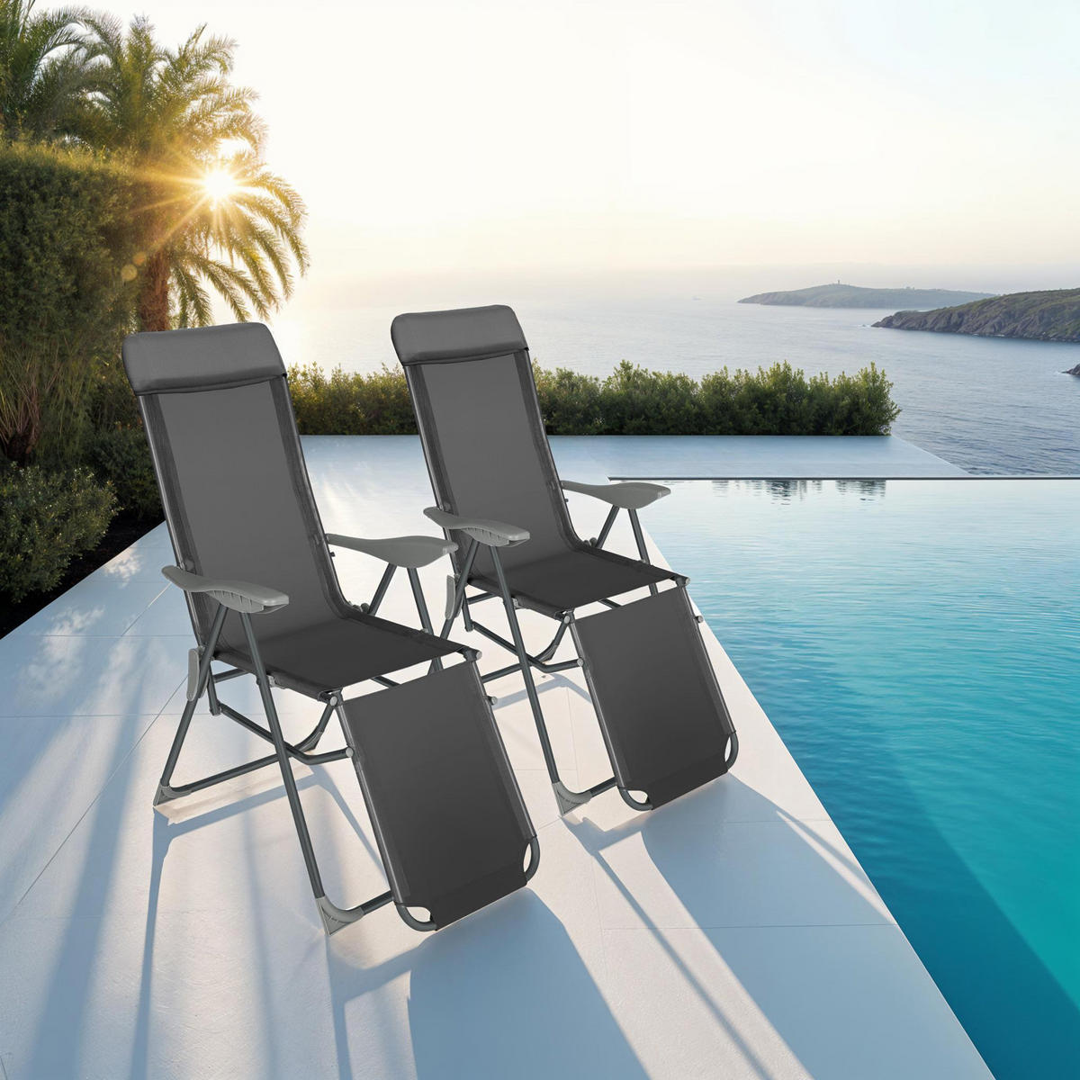 GARTENSTUHL Jana 2er Set, 146, 5 x 59 x 117, 5 cm, anthrazit - Anthrazit, Metall (59/117.5/146.5cm) - tectake