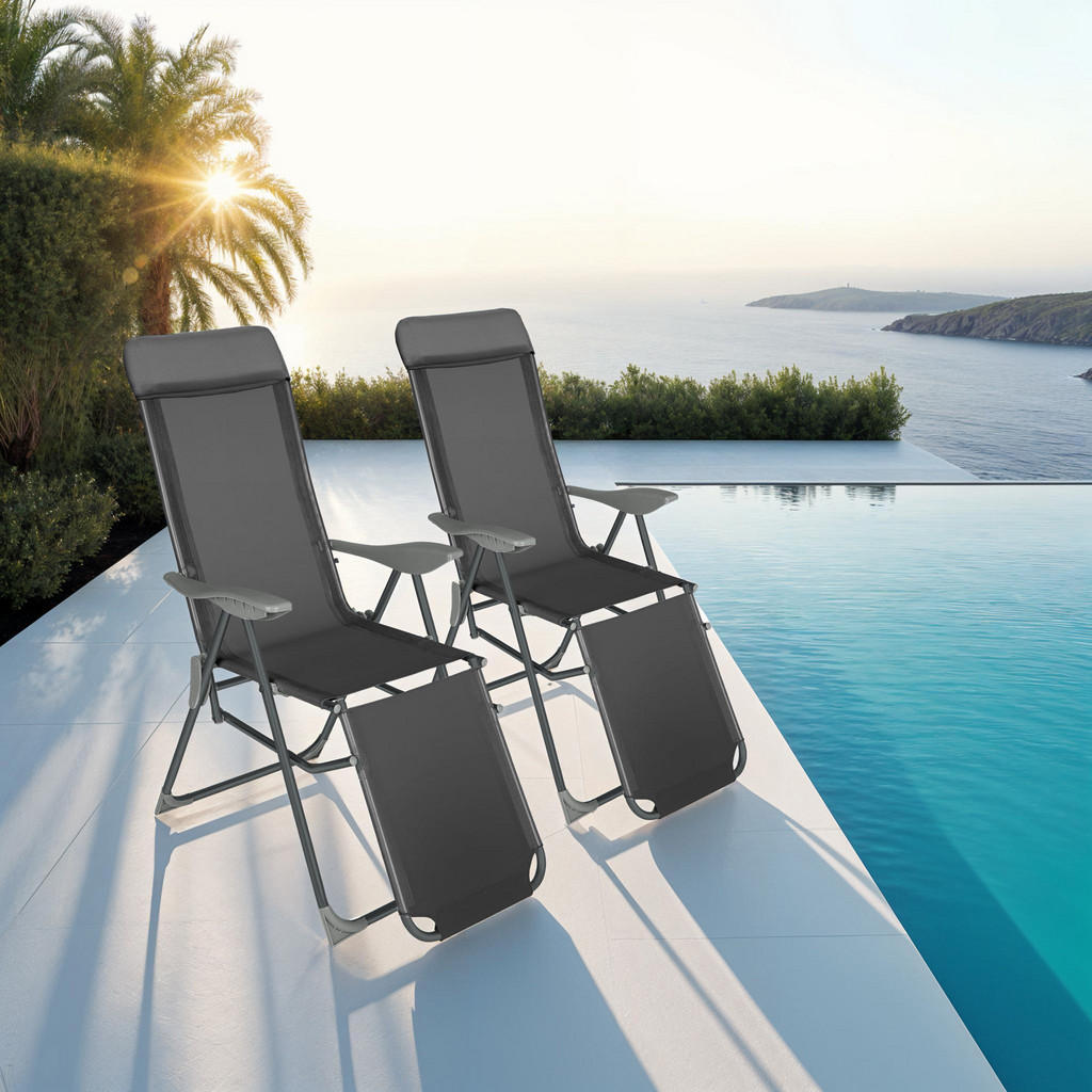 Thumbnail - tectake Gartenstuhl, Anthrazit, Metall, 59x117.5x146.5 cm, Gartenmöbel, Gartenstühle, Gartenstühle