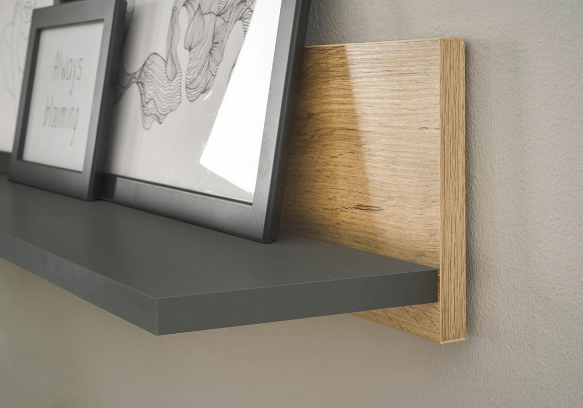 WOHNWAND mit Sekretär grau matt, Eiche Wotan 340 cm, Wohnkombination 6-teilig - Eiche Wotan/Grau, Holzwerkstoff/Kunststoff (340/200/40cm) - Furn.Design