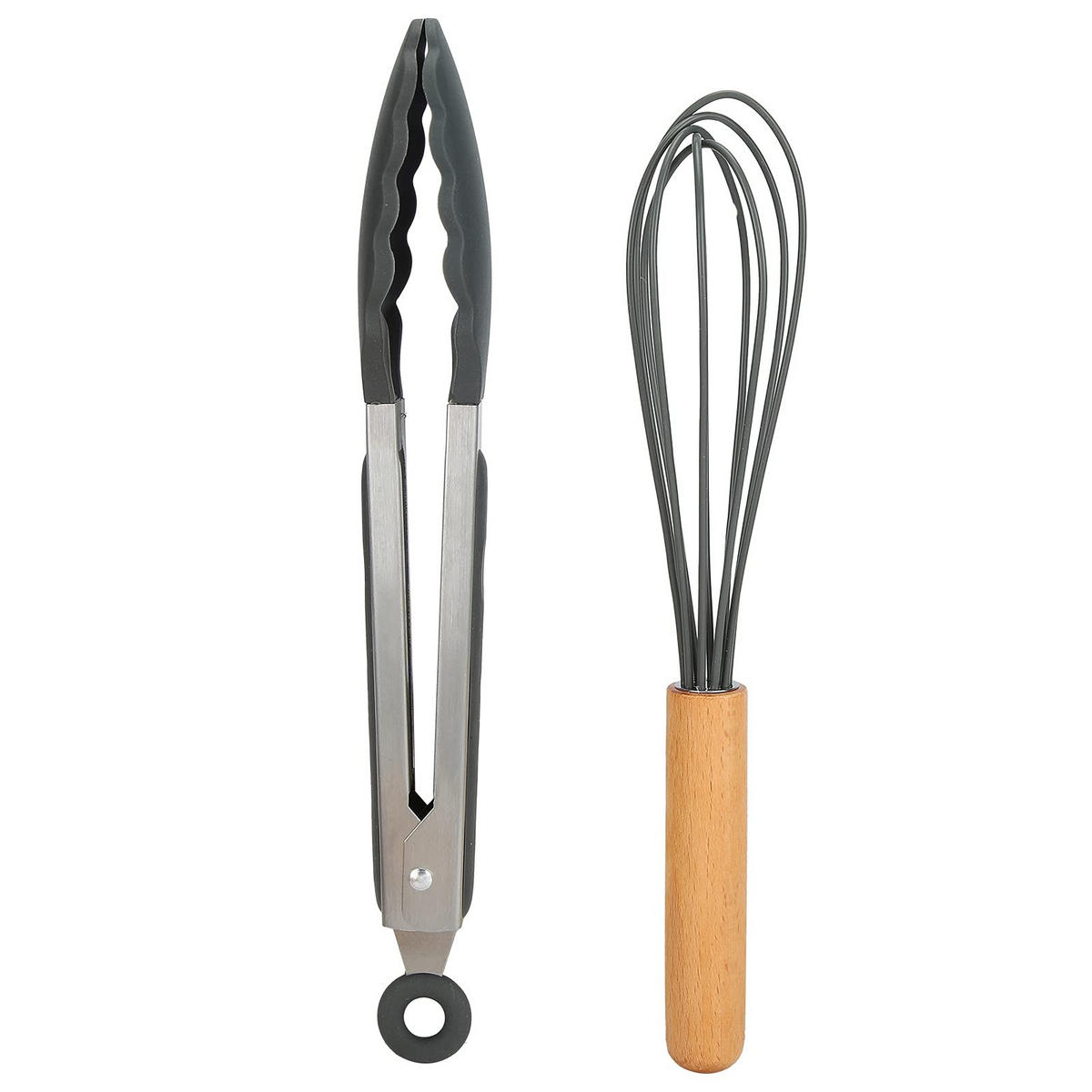 KÜCHENHELFER-SET, 12-teilig, Silikon, Buchenholz, hitzebeständig, BPA-frei, mit Behälter - Schwarz, Metall - PARAFTA HOME