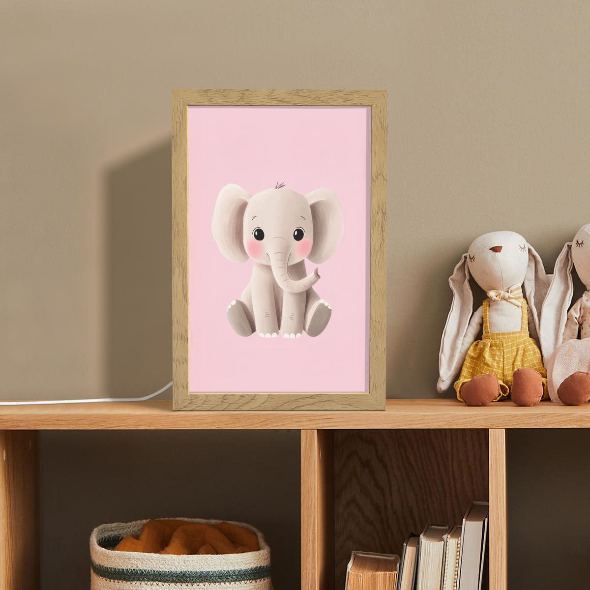 NACHTTISCHLAMPE Elefant - Baby - Rosa - Cartoon 20x30 cm - Rosa, Holzwerkstoff (8/20/30cm)