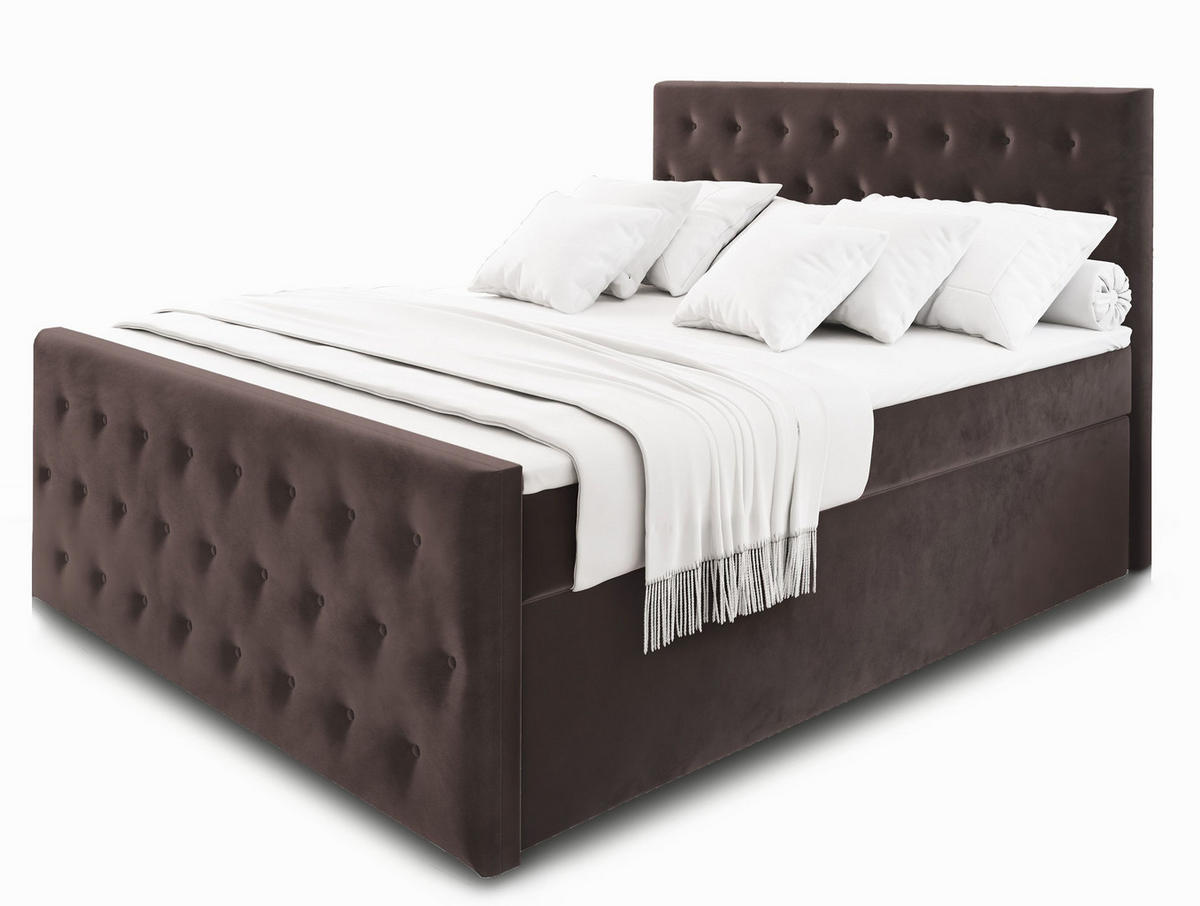 BOXBETT FONDI 180x200 cm mit Matratze und Topper - Braun - Braun, Holz (180/200cm) - MASSENO