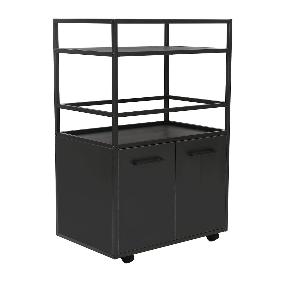 ROLLSIDEBOARD 2 Türen, 2 Ablagen und 4 Rollen B60 cm – MOSAIK - Schwarz, Holzwerkstoff (40/94/46cm) - Calicosy