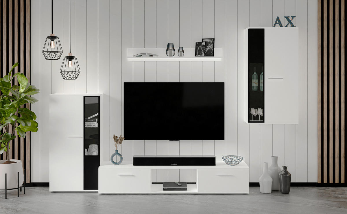 WOHNWAND Formilo Weiß 294/180/40 cm Hochwertige TV Wohnwand - Weiß, Holzwerkstoff/Kunststoff (294/180/40cm) - AX Living