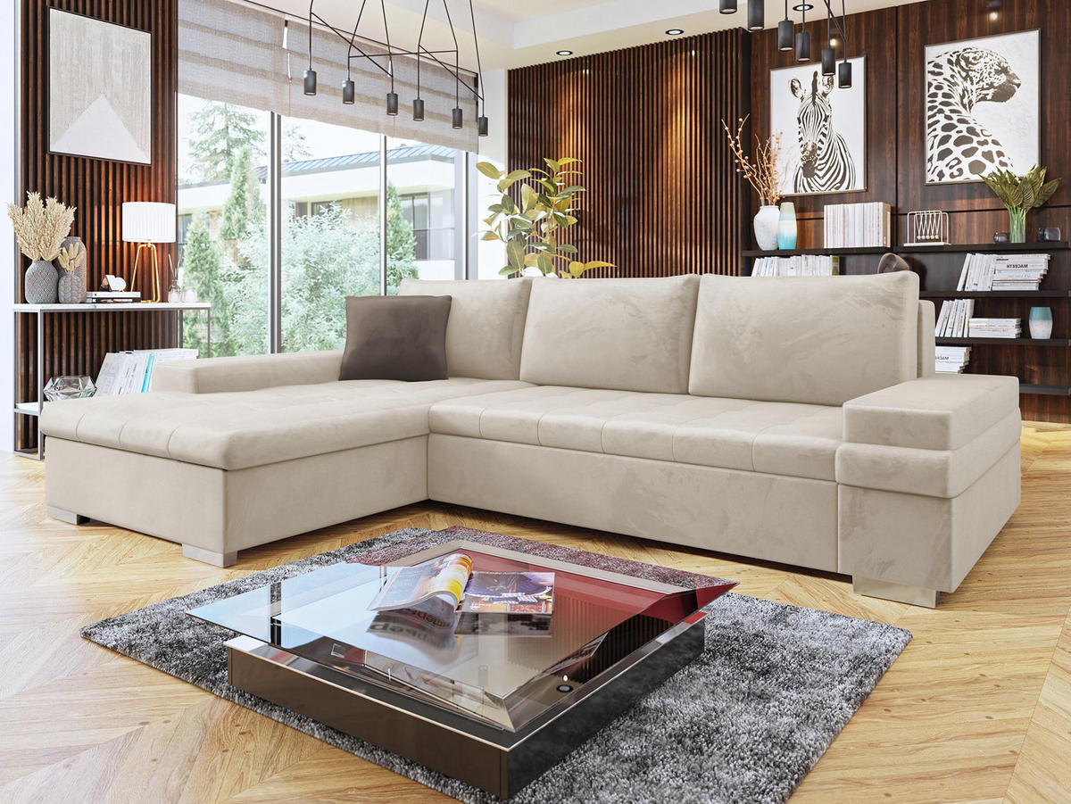 ECKSOFA Bangkok Mini Premium - Beige/Silberfarben, Holz/Textil (274/182cm) - MIRJAN24