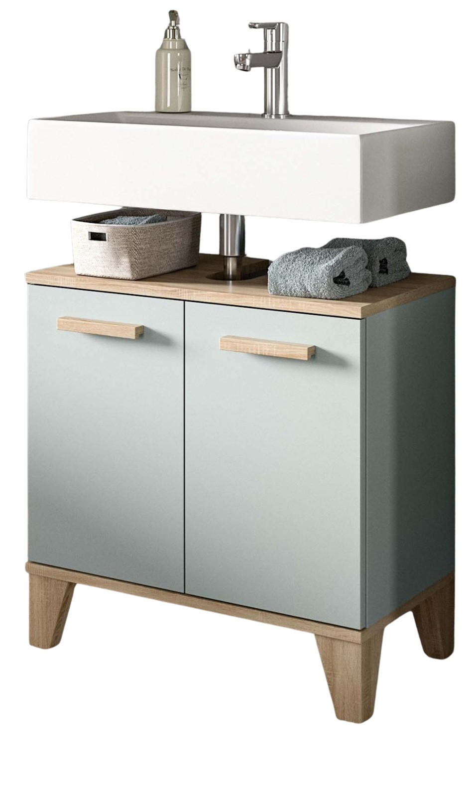 WASCHBECKENUNTERSCHRANK grün, Eiche, Badezimmer Unterschrank skandinavisch 60 cm - Eichefarben/Grün, Holzwerkstoff (60/61/34cm) - Inn.Furn