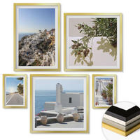 WANDBILDER 5er Set - 50x50 cm & 20x30 cm & 40x60 cm Goldrahmen - Weiße Treppe mit Blick auf Santorini - Goldfarben, Kunststoff (40/60cm) - ArtPrintCave