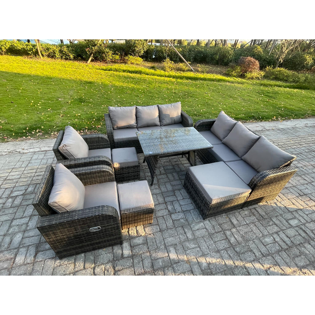 Thumbnail - Fimous Gartenset, Dunkelgrau, Metall, Kunststoff, Glas, 11-Sitzer, Füllung: Schaumstoff, rechteckig, Loungemöbel, Lounge...