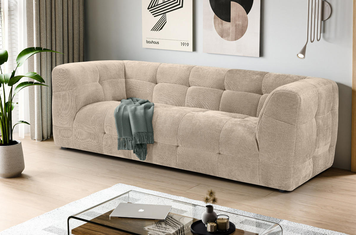 SOFA beige Strukturstoff, Couch 2,5-Sitzer 217 cm mit Steppoptik - Beige, Holz/Textil (217/72/96cm) - Inn.Furn
