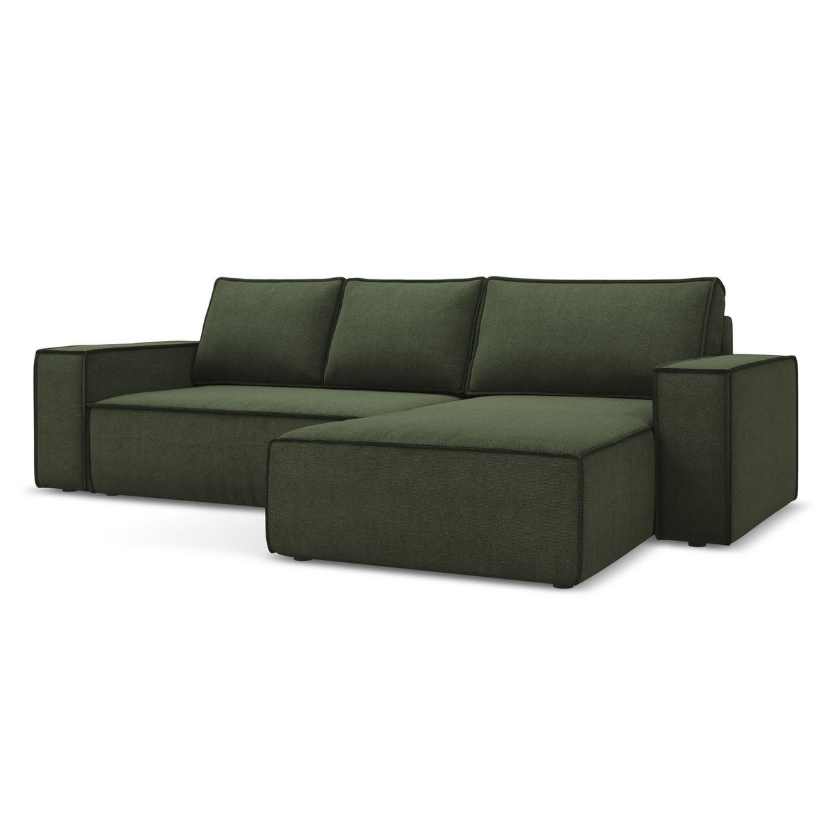 ECKSOFA mit Schlaffunktion Strukturstoff Stoff Grün - Schwarz/Olivgrün, Kunststoff/Textil (290/185cm) - LaMiaSofa