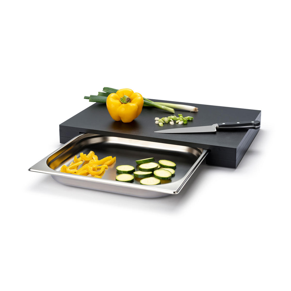 SCHNEIDEBRETT mit Schublade, Duracore, Schwarz, 48 x 32.5 x 5 cm - Schwarz, Holz (40/28cm) - Continenta