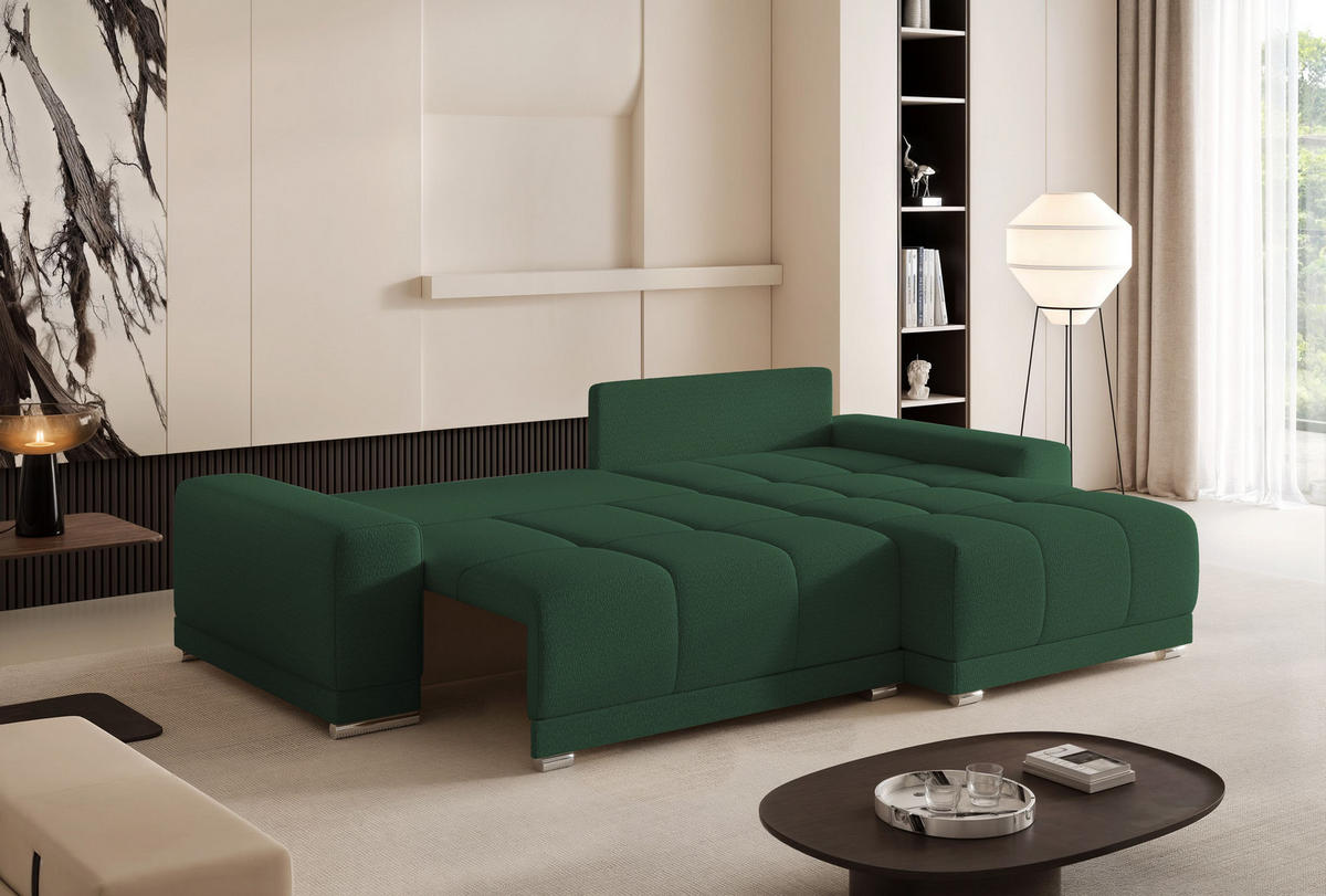 ECKSOFA TARA mit Schlaffunktion und Bettkasten Grün - Grün, Holzwerkstoff/Kunststoff (250/90cm) - Idohome