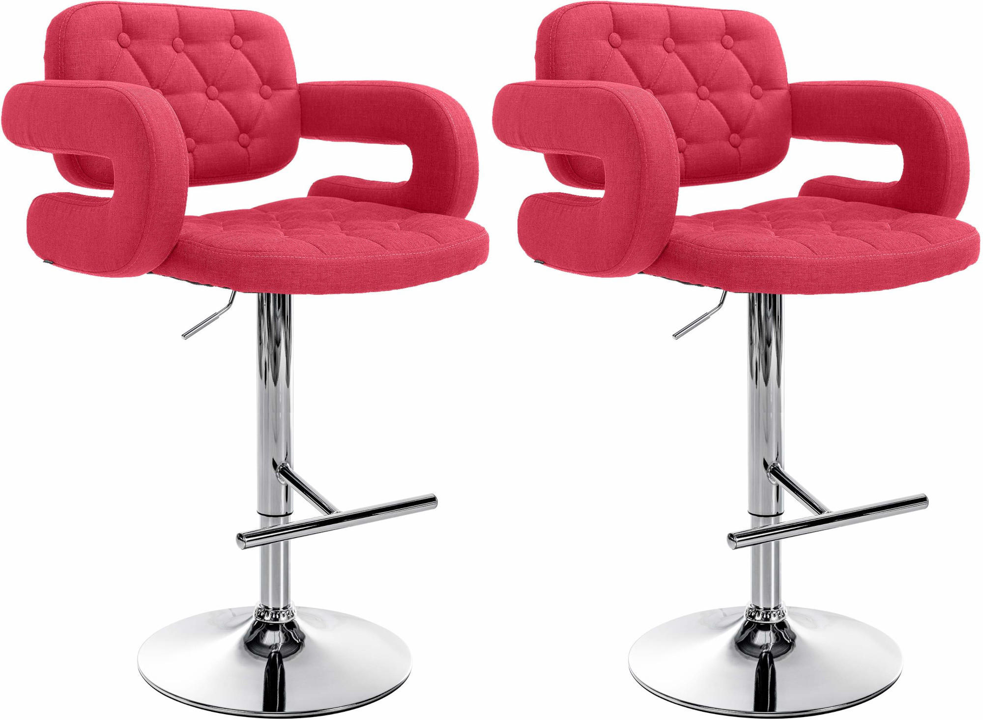 BARHOCKER 2er Set Stoff rot - Chromfarben/Rot, Textil/Metall (62/103/55cm) - CLP