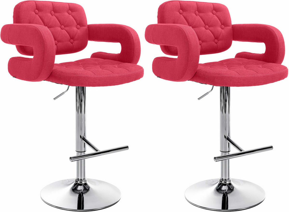 BARHOCKER 2er Set Stoff rot - Chromfarben/Rot, Textil/Metall (62/103/55cm) - CLP