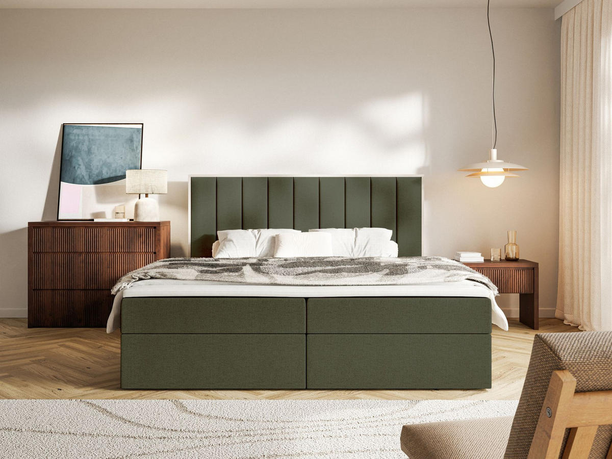 BOXBETT Togents Dunkelgrün Chenille hydrophob 180x200 cm - Dunkelgrün, Textil (180/200cm) - Selsey