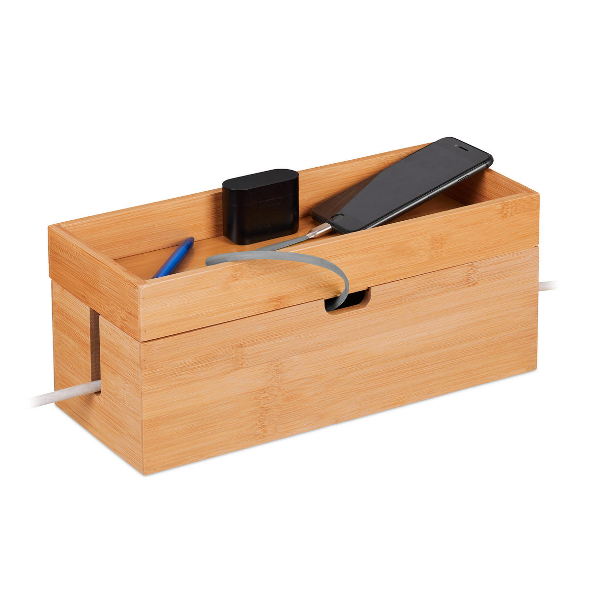 KABELBOX - Hellbraun, Holz (14/34/14cm) - Relaxdays