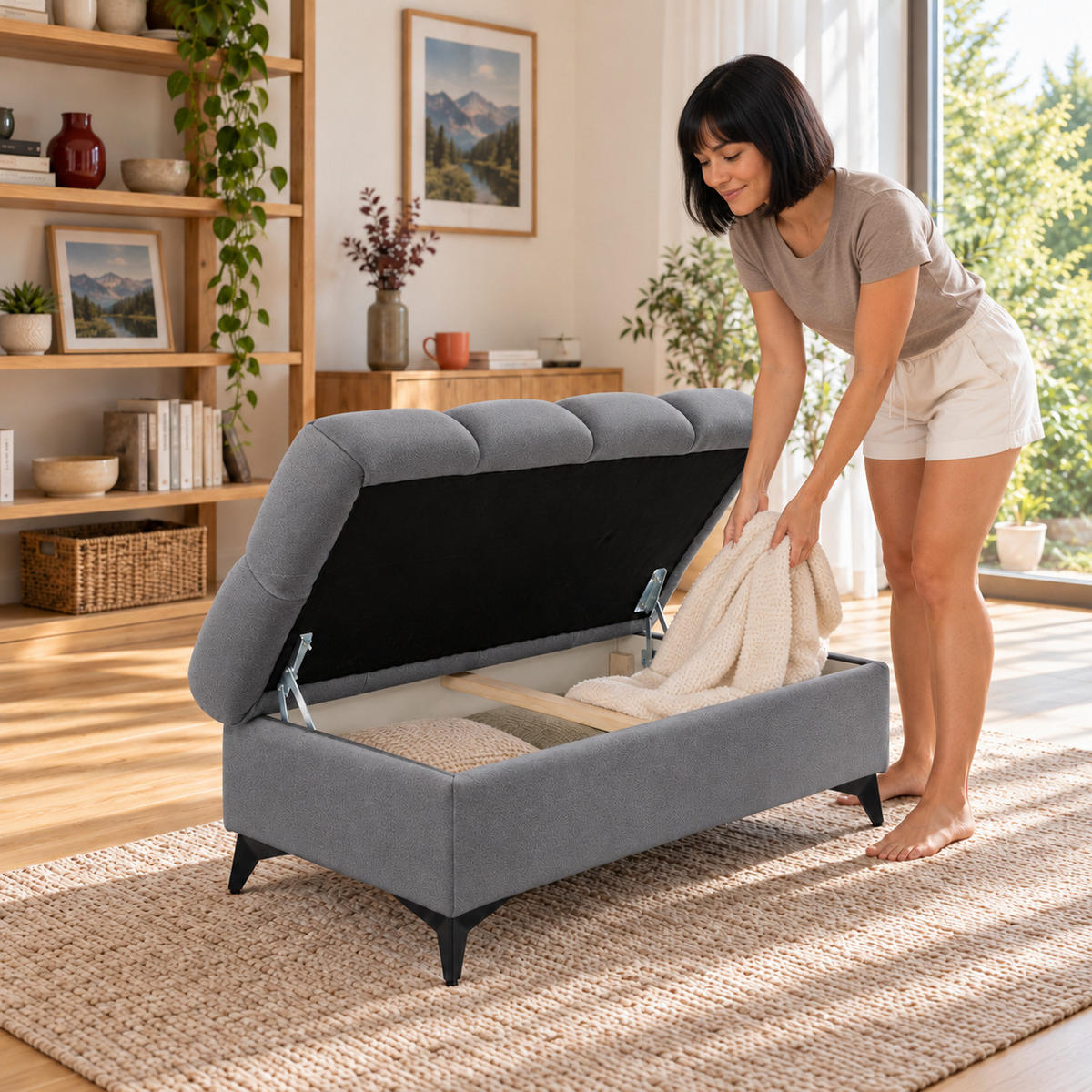 POUF PUDDING 110 x 60 cm Velours Dunkelgrau - Dunkelgrau/Schwarz, Holz/Textil (110/43/60cm) - Muffo
