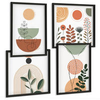 BILDER SET 4er Set - 50x50 cm & 40x60 cm Schwarzer Rahmen - Abstrakte Pflanzenformen - Schwarz, Kunststoff (50/50cm) - TULUP