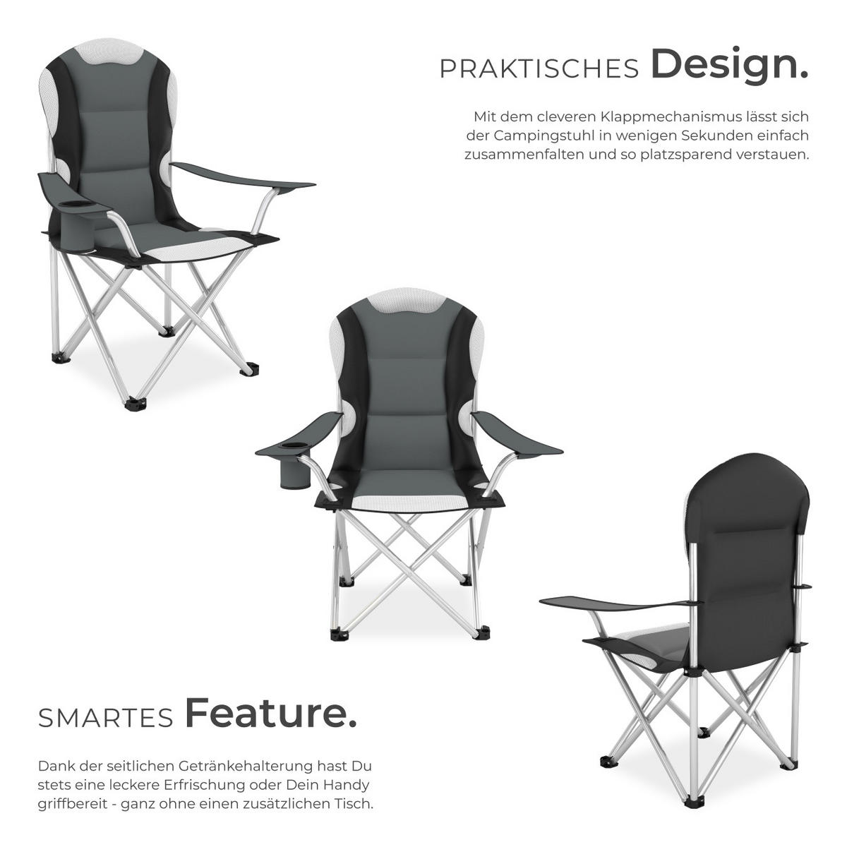 CAMPINGSTUHL 4er Set ,60 x 88 x 110 cm,grau - Grau, Kunststoff (88/110/60cm) - tectake