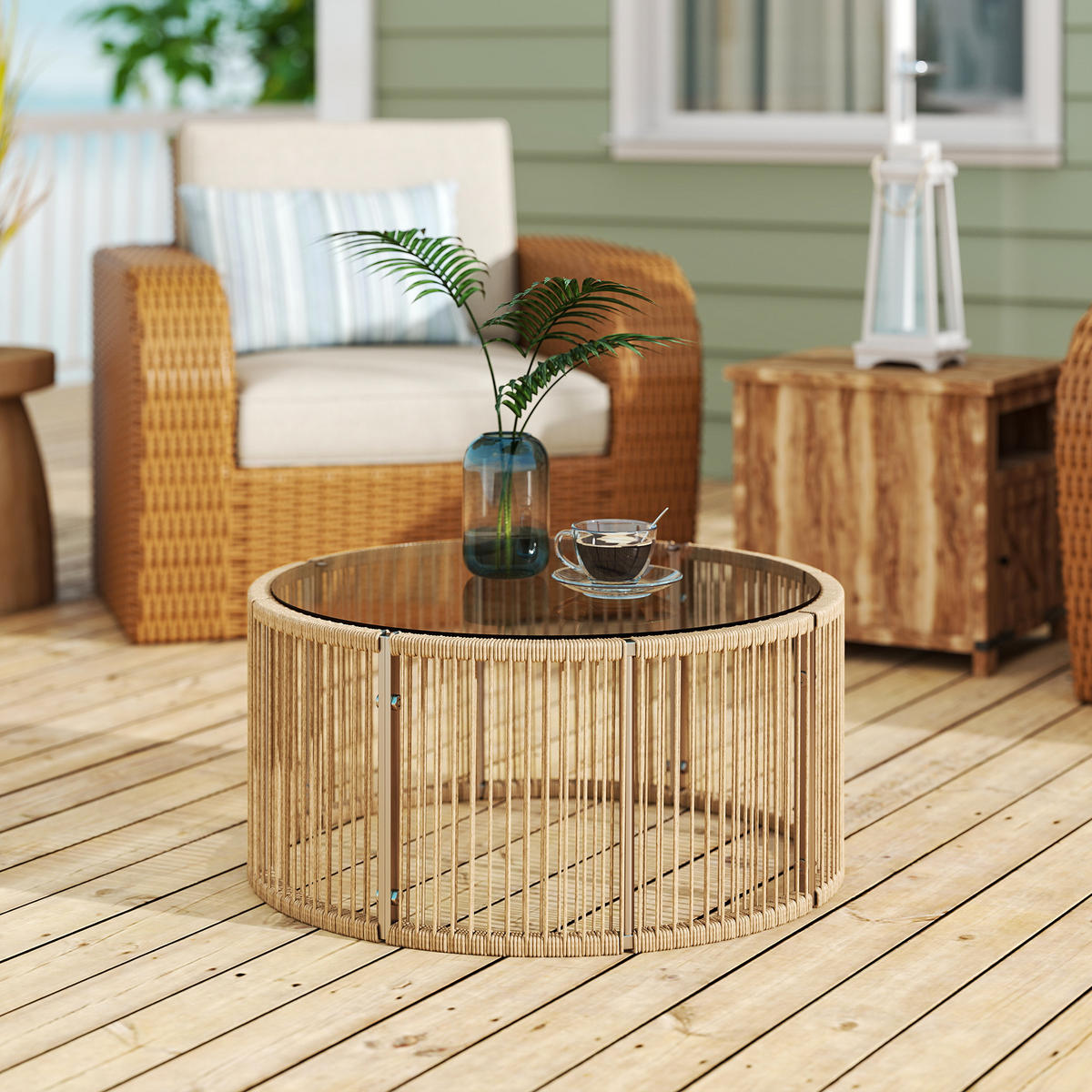 BEISTELLTISCH aus PE-Rattan 70/70/33 cm Braun - Braun, Kunststoff/Metall (70/70/33cm) - Outsunny