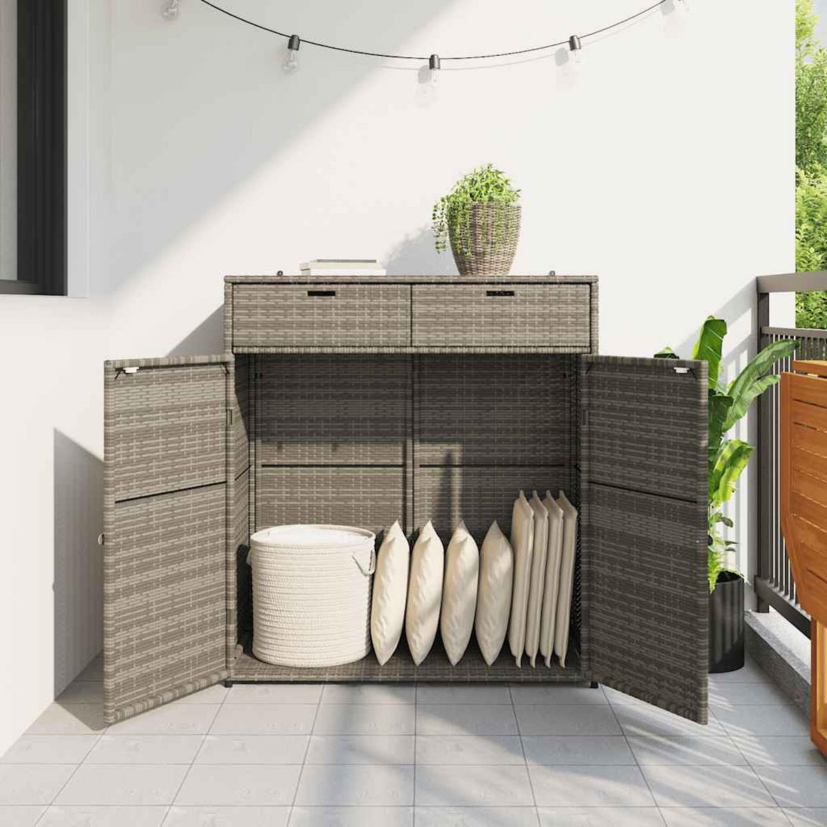 GARTENSCHRANK Grau 105/55/113 Cm Poly Rattan - Grau, Kunststoff (105/113/55cm) - vidaXL