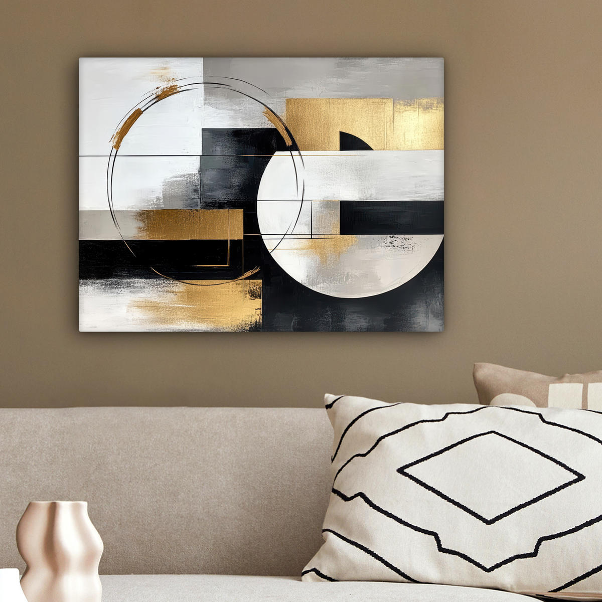 LEINWANDBILD - Abstrakt - Gold - Silber - Formen - Ästhetik - 40x30 - Wanddeko - Multicolor, Textil (40/30cm) - MuchoWow