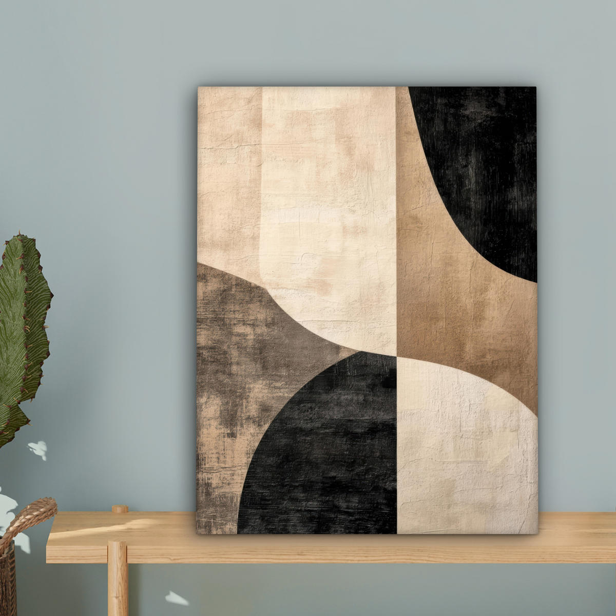 LEINWANDBILD Abstrakt - Flugzeuge - Schwarz - Rund Room Decor 30x40 cm - Beige, Textil (30/40cm) - MuchoWow