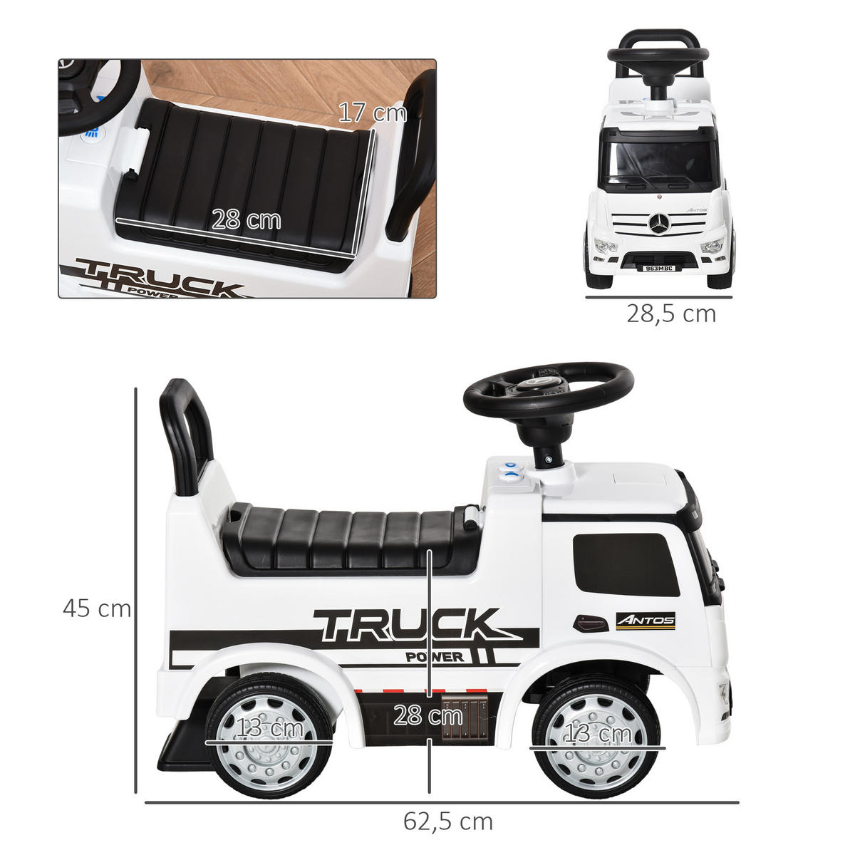 KINDER RUTSCHAUTO, Rot+Schwarz/Weiß+Schwarz, Metall+ PP-Kunststoff - Weiß, Metall (62.5/28.5/45cm) - HOMCOM