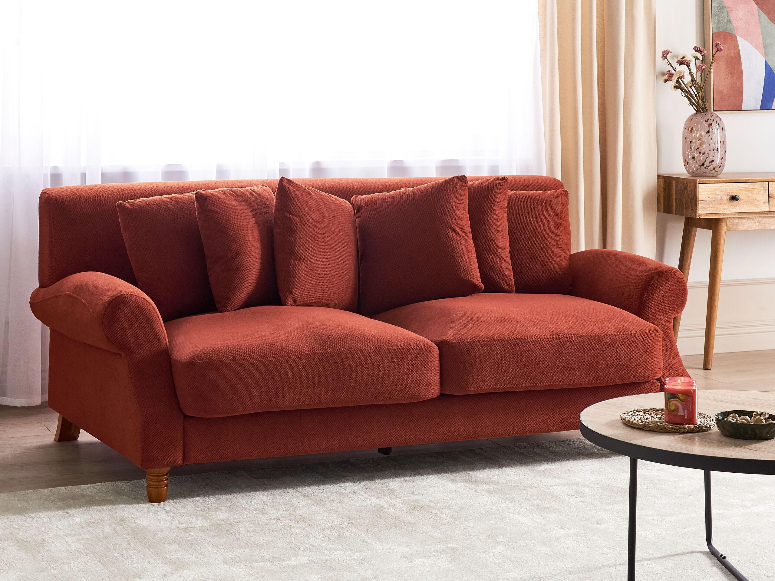 2-SITZER-SOFA rot Eike - Dunkelbraun/Rot, Textil (186/82/102cm) - Beliani
