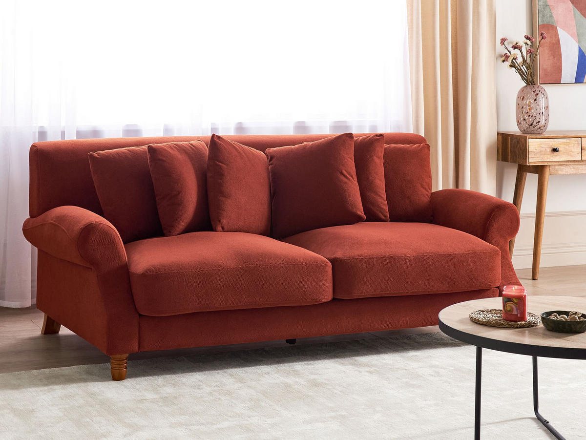 2-SITZER-SOFA rot Eike - Dunkelbraun/Rot, Textil (186/82/102cm) - Beliani